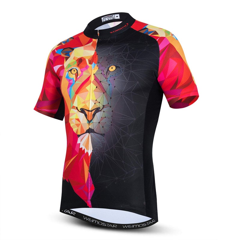 Weimostar Men's Cycling Jersey Short Sleeve Bicycle Jacket MTB Breathable Bike Biking Shirt Lion Red Size M - Image 1